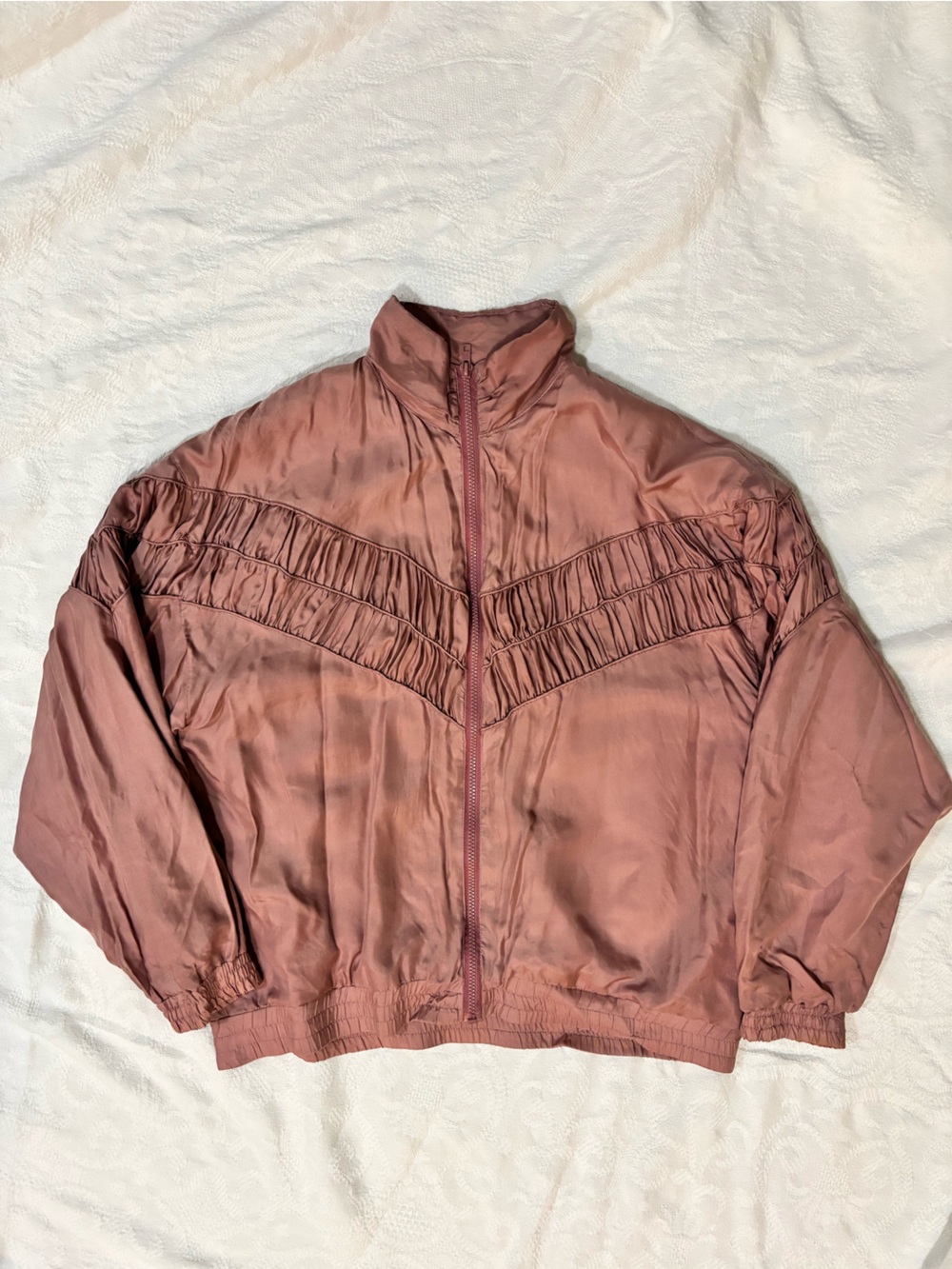 Vintage 90s Silk Exchange 100% Silk Dusty Rose Ruched Jacket L